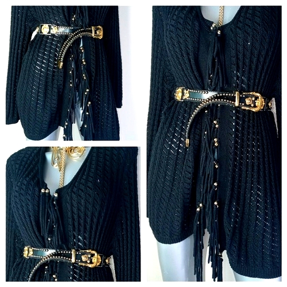 FRINGE & BEADS Open Front Boho "SAMANTHA GRAY" Loose Knit Cardigan - Picture 3 of 12